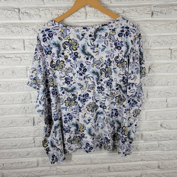 Basic Editions Womens Top 4X Plus Tee Short Sleeve Blue Yellow Floral FLO258E - Picture 5 of 8